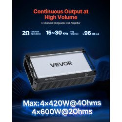 VEVOR Amplificateur Audio Voiture, Ampli de Puissance à 4 Canaux Pontables pour Subwoofer, Classe D à Gamme Complète, Amplificat