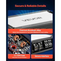 VEVOR Amplificateur Audio Voiture, Ampli de Puissance à 4 Canaux Pontables pour Subwoofer, Classe D à Gamme Complète, Amplificat