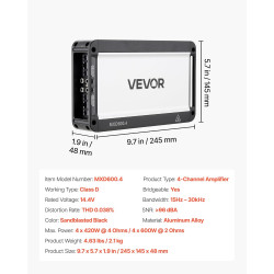 VEVOR Amplificateur Audio Voiture, Ampli de Puissance à 4 Canaux Pontables pour Subwoofer, Classe D à Gamme Complète, Amplificat