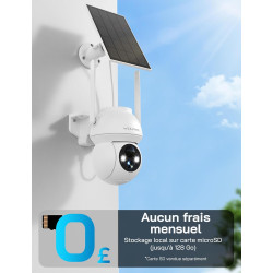 WOLFANG Caméra de sécurité Solaire d'extérieur 1080p PTZ WiFi 360° (2,4 G Uniquement), détection de Mouvement PIR, Vision Noctur