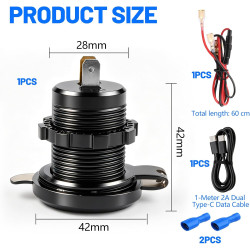 Prise USB 12V 50W 3 Port 20W QC3.0&15W USB&15W PD Prise usb Moto Etanche 12v avec Interrupteur LED Voltmètre Allume Cigare 12v E