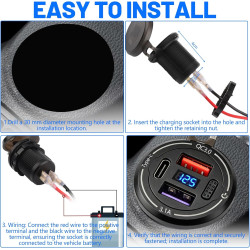 Prise USB 12V 50W 3 Port 20W QC3.0&15W USB&15W PD Prise usb Moto Etanche 12v avec Interrupteur LED Voltmètre Allume Cigare 12v E