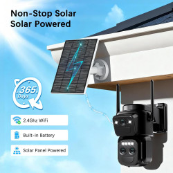 10X Caméra de Surveillance WiFi Extérieure Sans Fil,4K Triple Objectif Camera Extérieur Solaire avec Panneau,Détection Humaine P