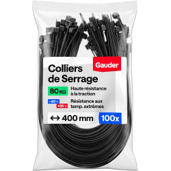 GAUDER Serre-câbles noirs (80 kg résistance) - Attache câble extra fort et long pour gestion câbles, clôture, jardin, chantier &
