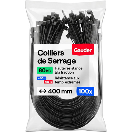 GAUDER Serre-câbles noirs (80 kg résistance) - Attache câble extra fort et long pour gestion câbles, clôture, jardin, chantier &
