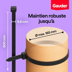 GAUDER Serre-câbles noirs (80 kg résistance) - Attache câble extra fort et long pour gestion câbles, clôture, jardin, chantier &
