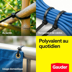 GAUDER Serre-câbles noirs (80 kg résistance) - Attache câble extra fort et long pour gestion câbles, clôture, jardin, chantier &