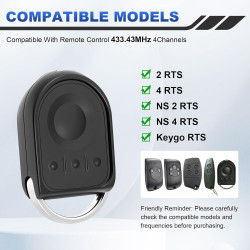 Télécommande de Remplacement pour S0mfy RTS 433,42 MHz – Lot de 2, Compatible avec Portail et Porte de Garage, Même Apparence et