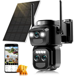 4K Caméra de Surveillance WiFi Extérieure Sans Fil,10X Triple Objectif Camera Solaire Extérieur avec Panneau,360° PTZ Sécurité à