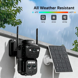 4K Caméra de Surveillance WiFi Extérieure Sans Fil,10X Triple Objectif Camera Solaire Extérieur avec Panneau,360° PTZ Sécurité à