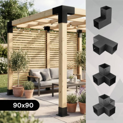 CLIP & SHADE Support de poteau 90 x 90 cm Connecteur d'angle 2 voies pour poteaux en bois | Chaussures de poutre 9 x 9 cm galvan