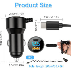 100W Allume Cigare USB C Adaptateur 12V 2 Port USB PD 30W Charge Rapide avec Spiralé Câble pour iPhone 17/16/15 Pro Max iPad Sam