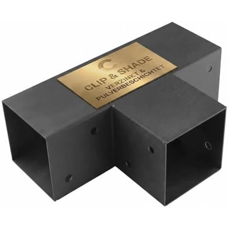 Clip'n'Shade Support de poteau 90x90 T-Connecteur d'angle à 3 voies pour poteaux en bois | Pieds de poutre 9x9 zingués et thermo