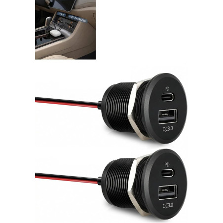 Prise USB Aluminium 12V pour Camping-Car avec Double Port USB-C PD3.0 et USB-A QC3.0 - Charge Rapide pour Bateau, Caravane - Pui