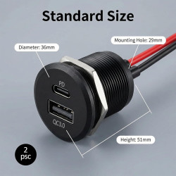 Prise USB Aluminium 12V pour Camping-Car avec Double Port USB-C PD3.0 et USB-A QC3.0 - Charge Rapide pour Bateau, Caravane - Pui