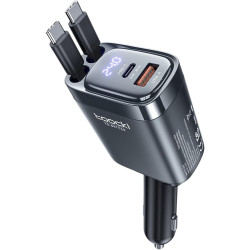 toocki Chargeur Voiture 105W, 4 en 1 Adaptateur Allume Cigare avec 2 Câbles USB-C Rétractables, Bloc PD45W & QC3.0, Charge Rapid