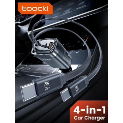 toocki Chargeur Voiture 105W, 4 en 1 Adaptateur Allume Cigare avec 2 Câbles USB-C Rétractables, Bloc PD45W & QC3.0, Charge Rapid