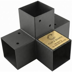 CLIP & SHADE Support de poteau 90 x 90 cm Connecteur d'angle en X 4 voies pour poteaux en bois | Chaussures de poutre 9 x 9 cm g