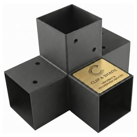 CLIP & SHADE Support de poteau 90 x 90 cm Connecteur d'angle en X 4 voies pour poteaux en bois | Chaussures de poutre 9 x 9 cm g