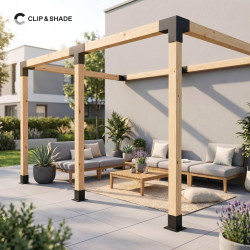 CLIP & SHADE Support de poteau 90 x 90 cm Connecteur d'angle en X 4 voies pour poteaux en bois | Chaussures de poutre 9 x 9 cm g