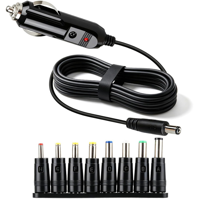 12V 5A Chargeur Allume‑Cigare Universel avec 8 Connecteurs, Prise DC 5,5 x 2,1 mm pour Lecteur DVD, GPS, Routeurs, Haut‑Parleurs
