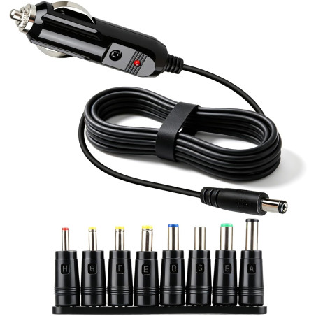 12V 5A Chargeur Allume‑Cigare Universel avec 8 Connecteurs, Prise DC 5,5 x 2,1 mm pour Lecteur DVD, GPS, Routeurs, Haut‑Parleurs