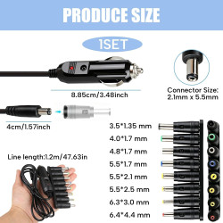 12V 5A Chargeur Allume‑Cigare Universel avec 8 Connecteurs, Prise DC 5,5 x 2,1 mm pour Lecteur DVD, GPS, Routeurs, Haut‑Parleurs
