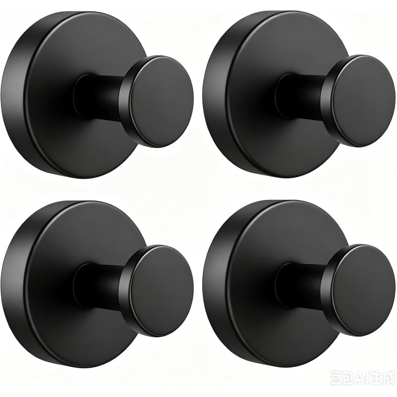 Lot de 4 crochets à ventouse noirs avec porte-serviettes extra solides, réutilisables et amovibles, pour salle de bain, cuisine