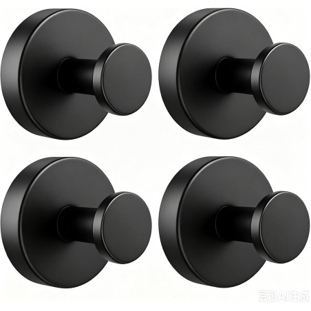 Lot de 4 crochets à ventouse noirs avec porte-serviettes extra solides, réutilisables et amovibles, pour salle de bain, cuisine