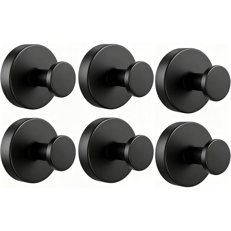Lot de 6 crochets à ventouse noirs avec porte-serviettes extra solides, réutilisables et amovibles, pour salle de bain, cuisine