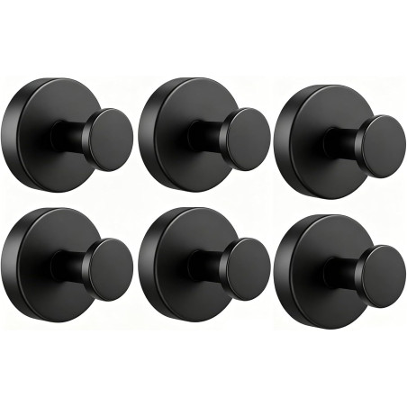 Lot de 6 crochets à ventouse noirs avec porte-serviettes extra solides, réutilisables et amovibles, pour salle de bain, cuisine
