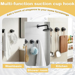 Lot de 6 crochets à ventouse noirs avec porte-serviettes extra solides, réutilisables et amovibles, pour salle de bain, cuisine