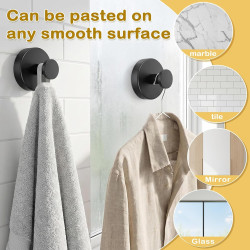 Lot de 6 crochets à ventouse noirs avec porte-serviettes extra solides, réutilisables et amovibles, pour salle de bain, cuisine