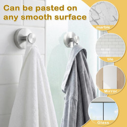 Lot de 4 crochets à ventouse argentés avec porte-serviettes extra solides, réutilisables et amovibles, pour salle de bain, cuisi