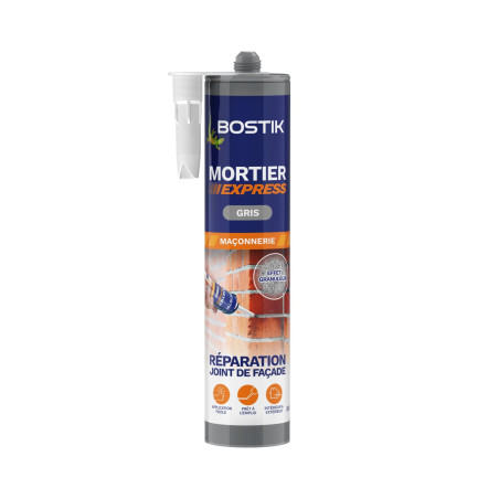 Bostik Mortier Express Gris – Mastic Acrylique Granuleux Prêt à l’Emploi – Aspect Ciment – Réparation de Joints & Fissures – Int