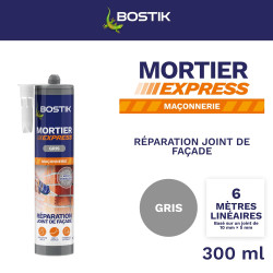 Bostik Mortier Express Gris – Mastic Acrylique Granuleux Prêt à l’Emploi – Aspect Ciment – Réparation de Joints & Fissures – Int