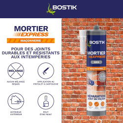Bostik Mortier Express Gris – Mastic Acrylique Granuleux Prêt à l’Emploi – Aspect Ciment – Réparation de Joints & Fissures – Int