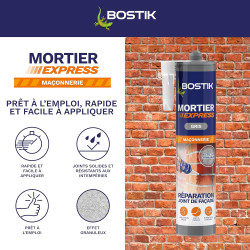 Bostik Mortier Express Gris – Mastic Acrylique Granuleux Prêt à l’Emploi – Aspect Ciment – Réparation de Joints & Fissures – Int