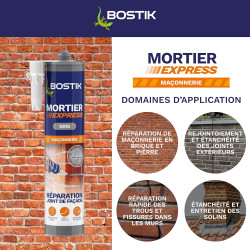 Bostik Mortier Express Gris – Mastic Acrylique Granuleux Prêt à l’Emploi – Aspect Ciment – Réparation de Joints & Fissures – Int