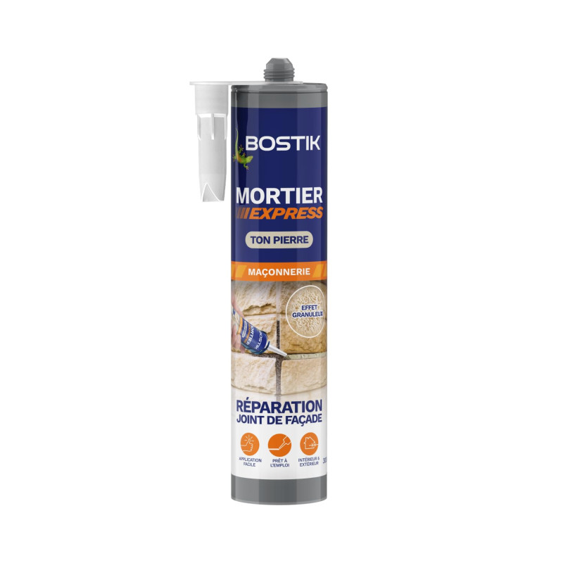 Bostik Mortier Express Ton Pierre – Mastic Acrylique Granuleux Prêt à l’Emploi – Aspect Ciment – Réparation de Joints & Fissures
