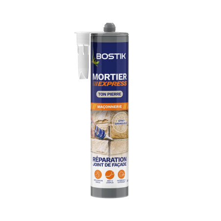 Bostik Mortier Express Ton Pierre – Mastic Acrylique Granuleux Prêt à l’Emploi – Aspect Ciment – Réparation de Joints & Fissures