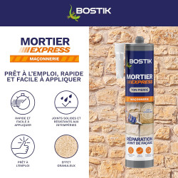 Bostik Mortier Express Ton Pierre – Mastic Acrylique Granuleux Prêt à l’Emploi – Aspect Ciment – Réparation de Joints & Fissures