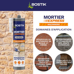 Bostik Mortier Express Ton Pierre – Mastic Acrylique Granuleux Prêt à l’Emploi – Aspect Ciment – Réparation de Joints & Fissures