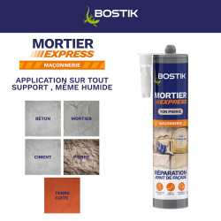 Bostik Mortier Express Ton Pierre – Mastic Acrylique Granuleux Prêt à l’Emploi – Aspect Ciment – Réparation de Joints & Fissures