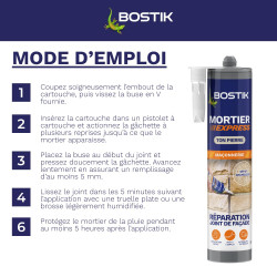Bostik Mortier Express Ton Pierre – Mastic Acrylique Granuleux Prêt à l’Emploi – Aspect Ciment – Réparation de Joints & Fissures