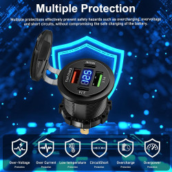 Aicharynic Lot de 2 prises USB 4 ports 12 V - Chargeur USB en aluminium - Affichage numérique PD30W/QC3.0 - Prise encastrable 12