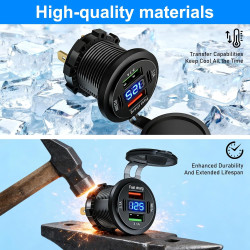 Aicharynic Lot de 2 prises USB 4 ports 12 V - Chargeur USB en aluminium - Affichage numérique PD30W/QC3.0 - Prise encastrable 12