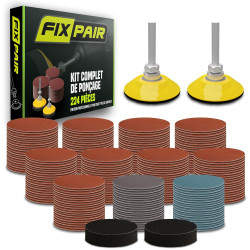 Kit Disques Abrasifs 224 Pièces Ø50 mm – Ponçage Humide et Sec, 11 Grains P80 à P3000, avec 2 Mandrins 6 mm et Interface – Idéal