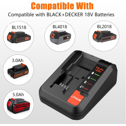Energup chargeur de rechange 3a pour noir & decker chargeur 18v compatible pour noir+decker batterie 18v bl2018 bl4018 bl1518 lb