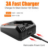 Energup chargeur de rechange 3a pour noir & decker chargeur 18v compatible pour noir+decker batterie 18v bl2018 bl4018 bl1518 lb